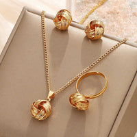 Twisted Bends And Hitches Creative Knotted Necklace Ear Stud Ring Jewelry Suit
