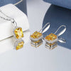 S925 Sterling Silver Princess Square Yellow Diamond Necklace Earrings