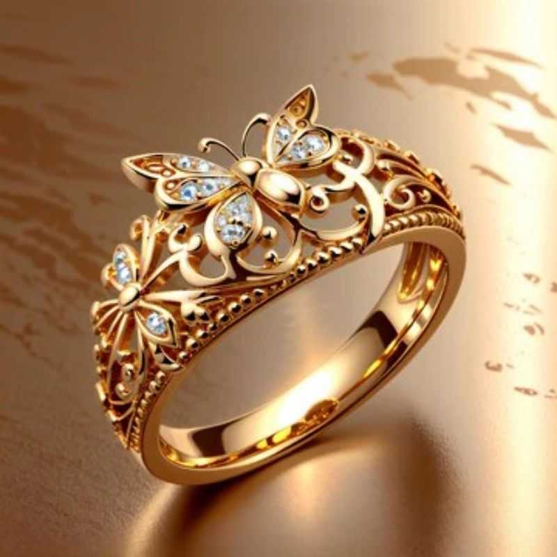 New Hollow Flower Zircon Butterfly Ring Simple