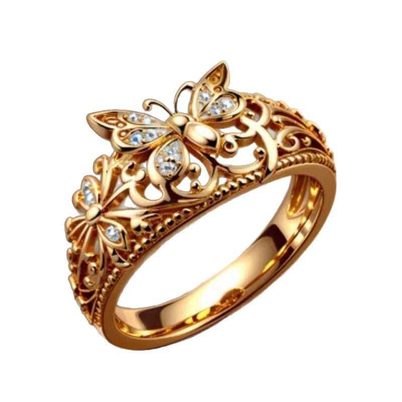 New Hollow Flower Zircon Butterfly Ring Simple