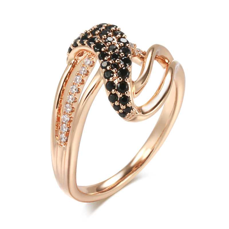 Black And White Diamond Ring Female Fashionable Rose Gold