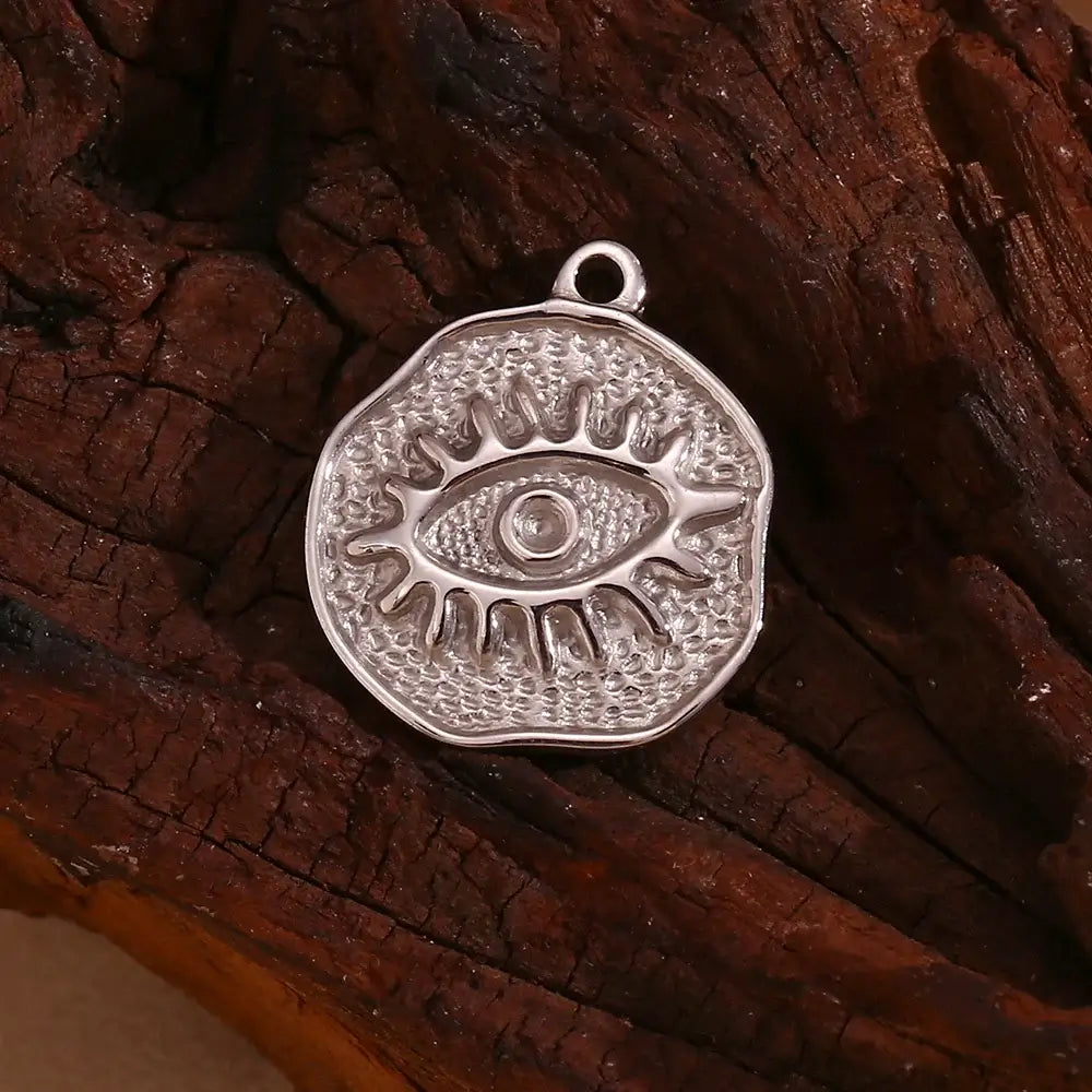 Face Sun Oval Cross Sunflower Relief Long Eyelashes Sparkling Eyes A Rose Round Pendant 316L Stainless Steel Silver Color