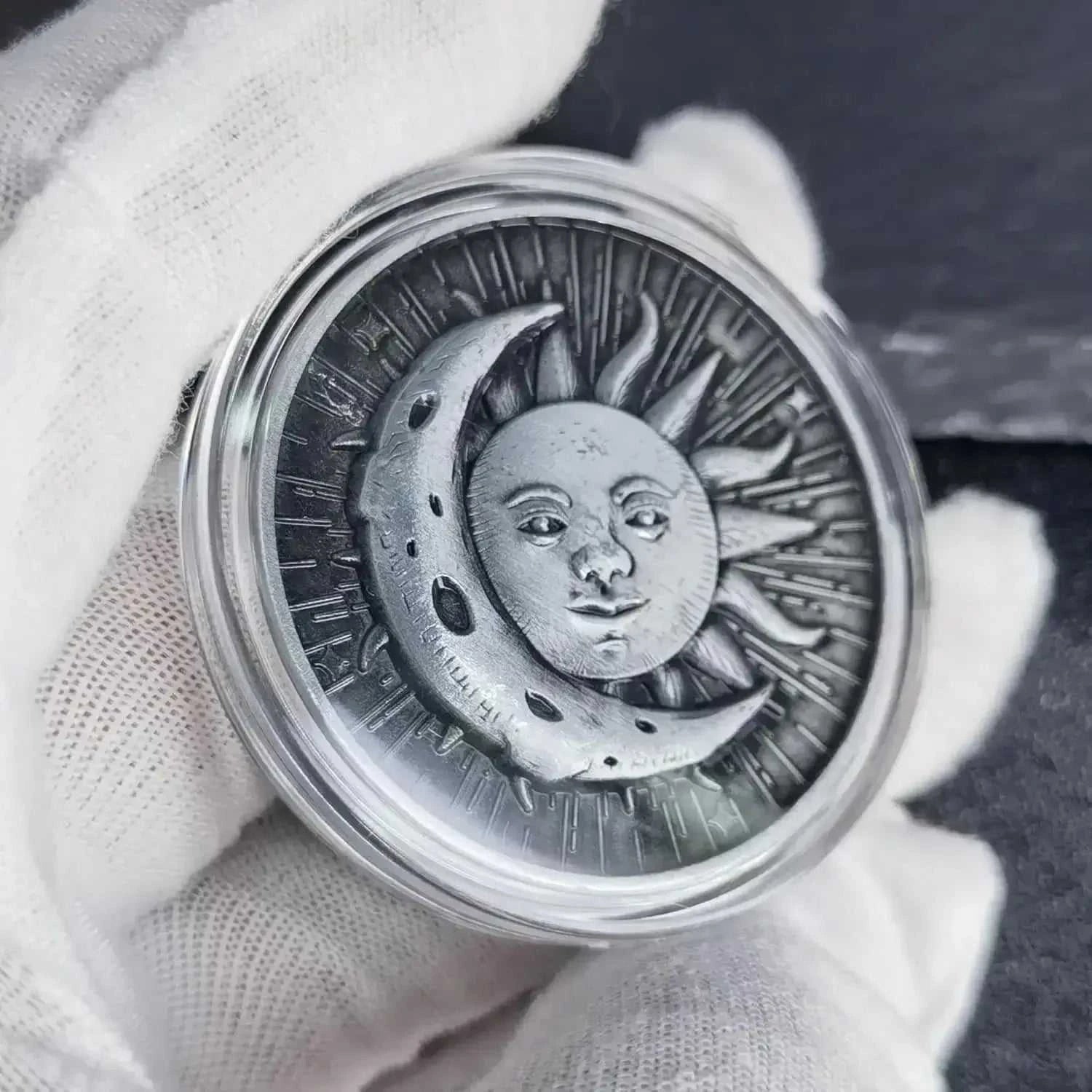 Sun Moon Ouroboros All-Seeing Eye Lucky Coin with 3D Relief Design Unique Challenge Coin
