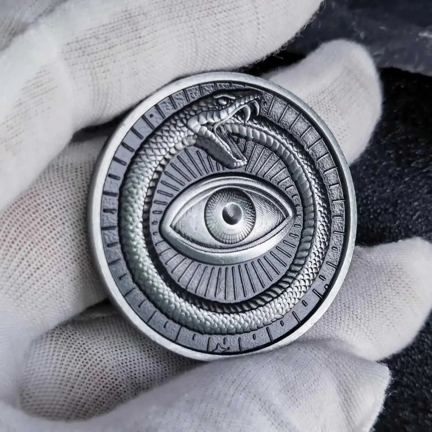 Sun Moon Ouroboros All-Seeing Eye Lucky Coin with 3D Relief Design Unique Challenge Coin