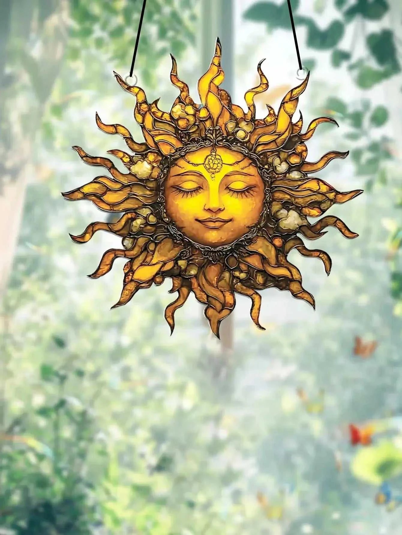 Boho Style Sun Face Suncatcher Bedroom Living Room Window Decor Sun Hanging Decorations Unique Gift for Home & Garden Art Lovers