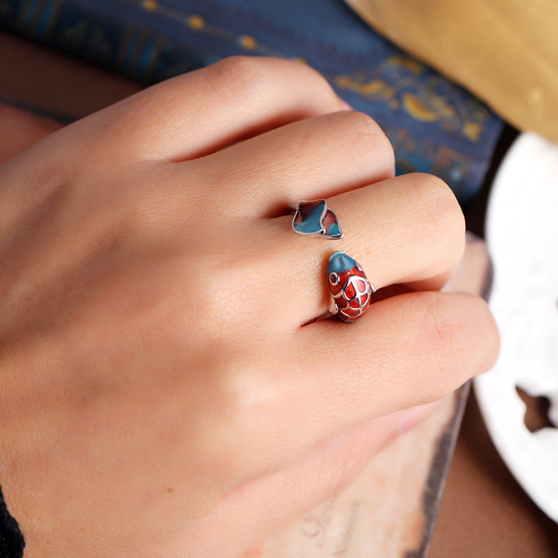 Chinese Style Enamel Open Silver Ring