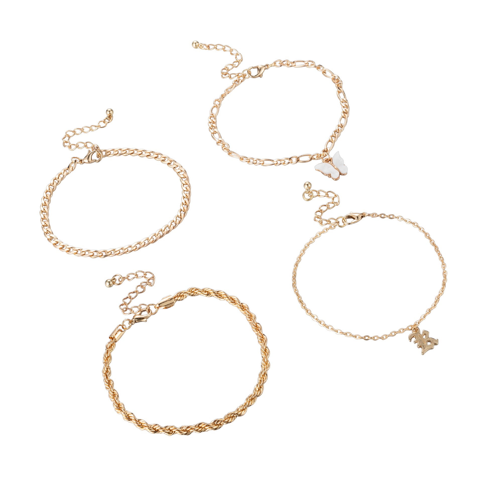 Personalized Golden Butterfly Adjustable 4-piece Anklet