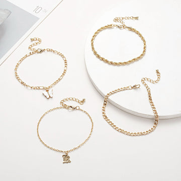 Personalized Golden Butterfly Adjustable 4-piece Anklet