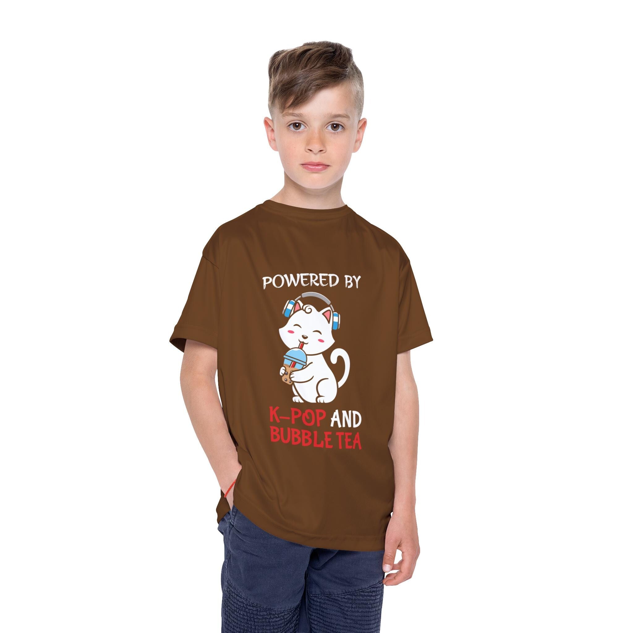K-Drama K-POP Bubble Tea Cute Cat Kids Sports Jersey AOP, Fun Stylish, Perfect for K-POP Fans & Bubble Tea Lovers, Unique Gift for Kid