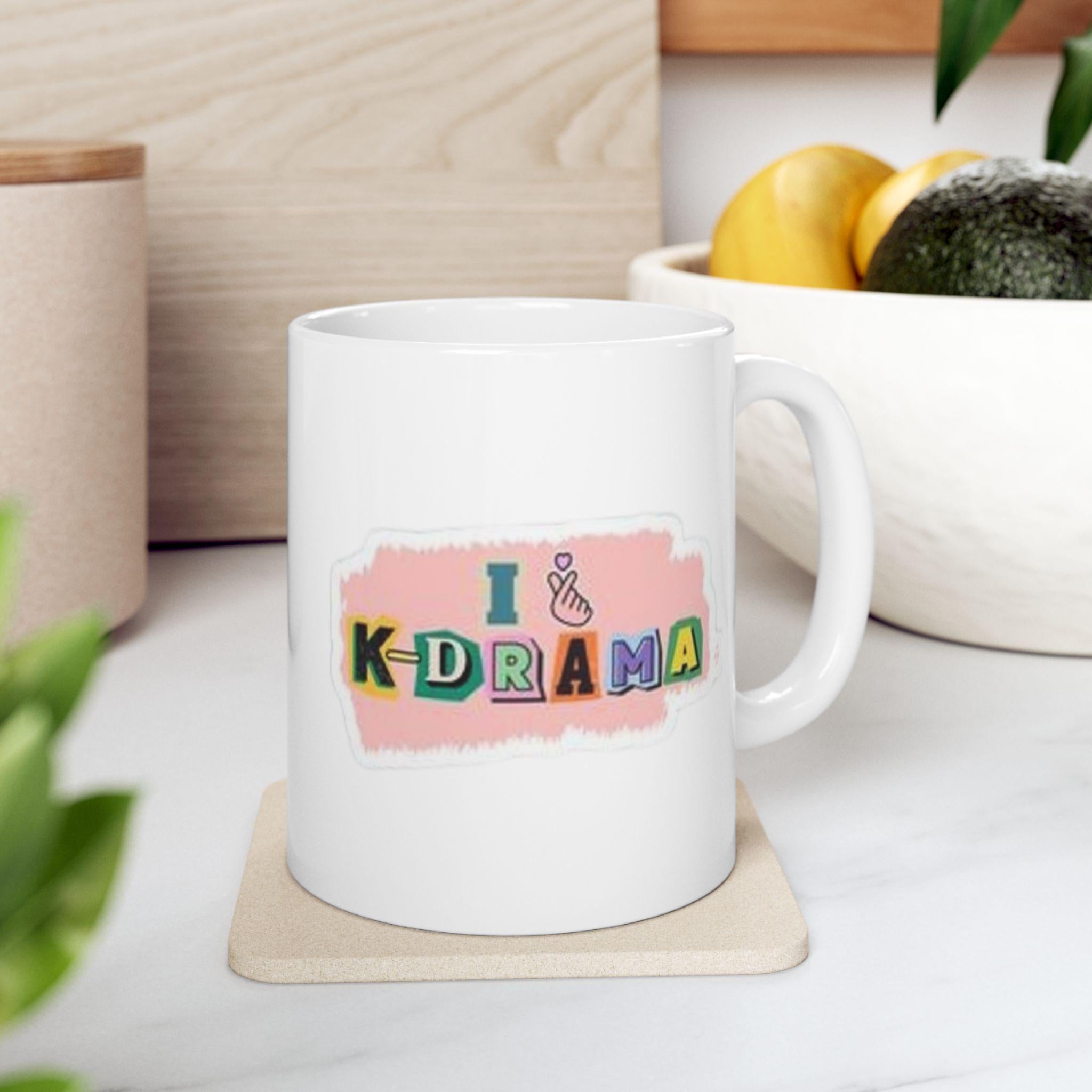 I Love K-Drama Mug, Korean Drama Coffee Mug, South Korea Cup, Kpop Lovers Mug, Kdrama Fans Gift, K-Drama Addict Mug, Kdrama Finger Heart Mug