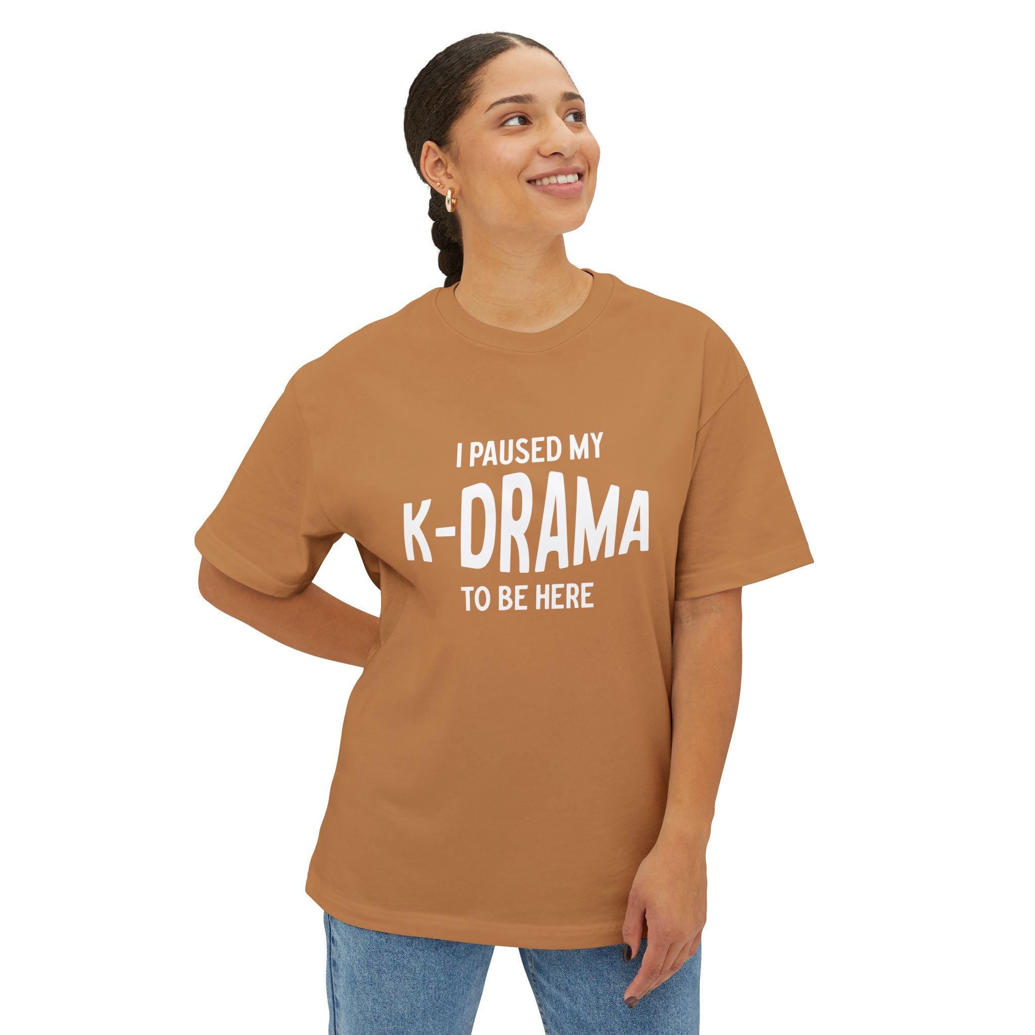 I Pause My K-Drama to Be Here Unisex Oversized Boxy Tee, Comfortable and Trendy, Perfect for K-Drama Lovers, Casual Wear & Gift for Fans