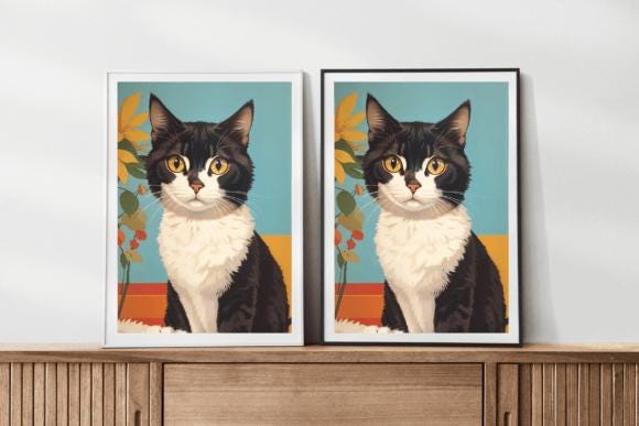 Cute Cat Painting Wall Art, Digital Cat Painting Download, Kitten Wall Decor, Cat Lover Gift, Animal Nursery Print