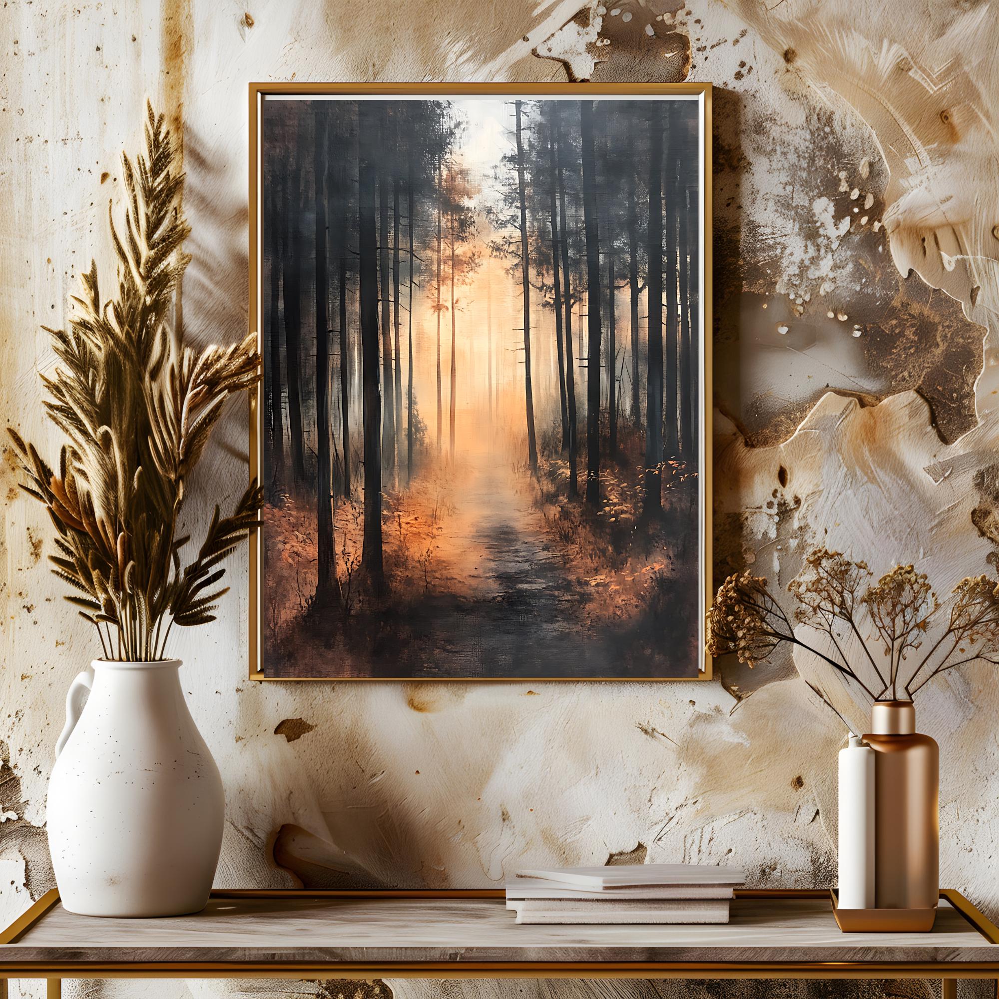 Autumn Landscape Painting Wall Art, Fall Printable Painting, Digital Download, Rustic Nature Scene, Fall Decor for Living Room