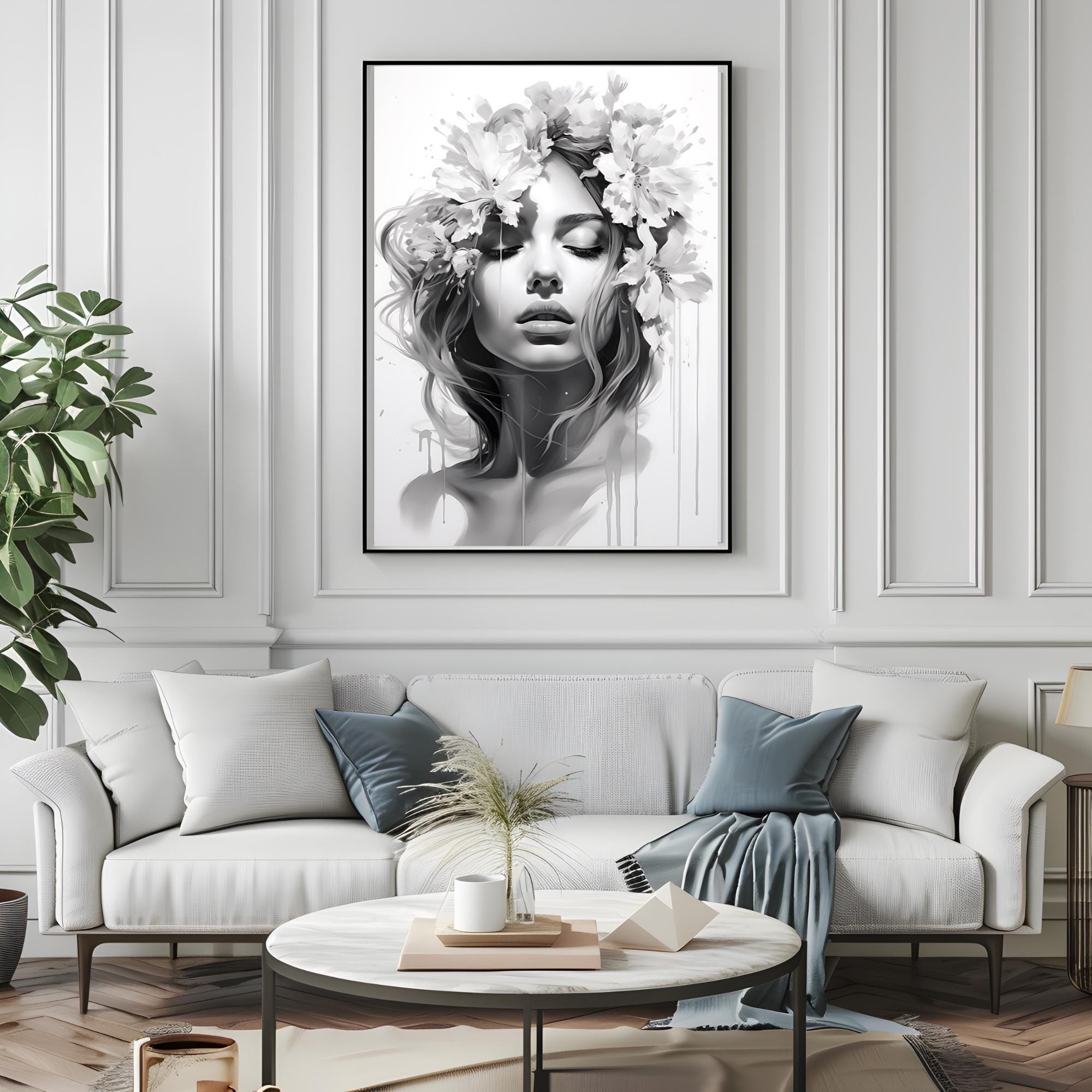 Beautiful Dreamy Girl Painting Wall Art, Beautiful Girl Painting Printable, Dreamy Girl Art Print,