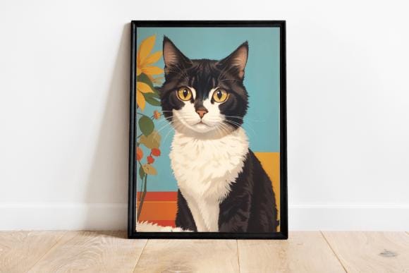 Cute Cat Painting Wall Art, Digital Cat Painting Download, Kitten Wall Decor, Cat Lover Gift, Animal Nursery Print