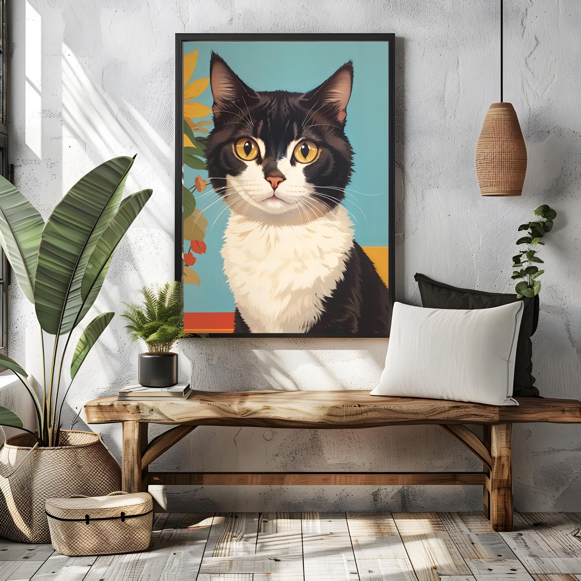 Cute Cat Painting Wall Art, Digital Cat Painting Download, Kitten Wall Decor, Cat Lover Gift, Animal Nursery Print