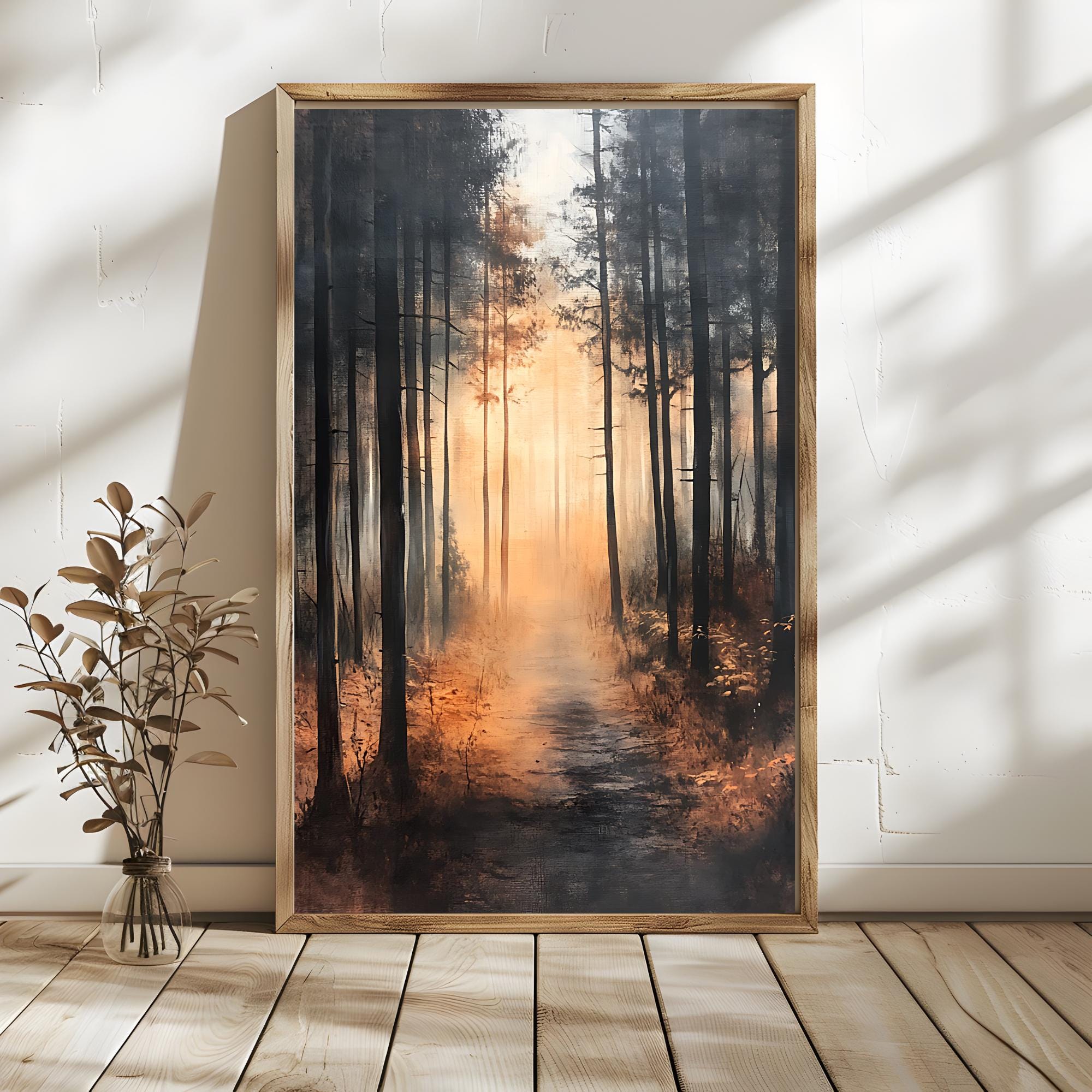 Autumn Landscape Painting Wall Art, Fall Printable Painting, Digital Download, Rustic Nature Scene, Fall Decor for Living Room