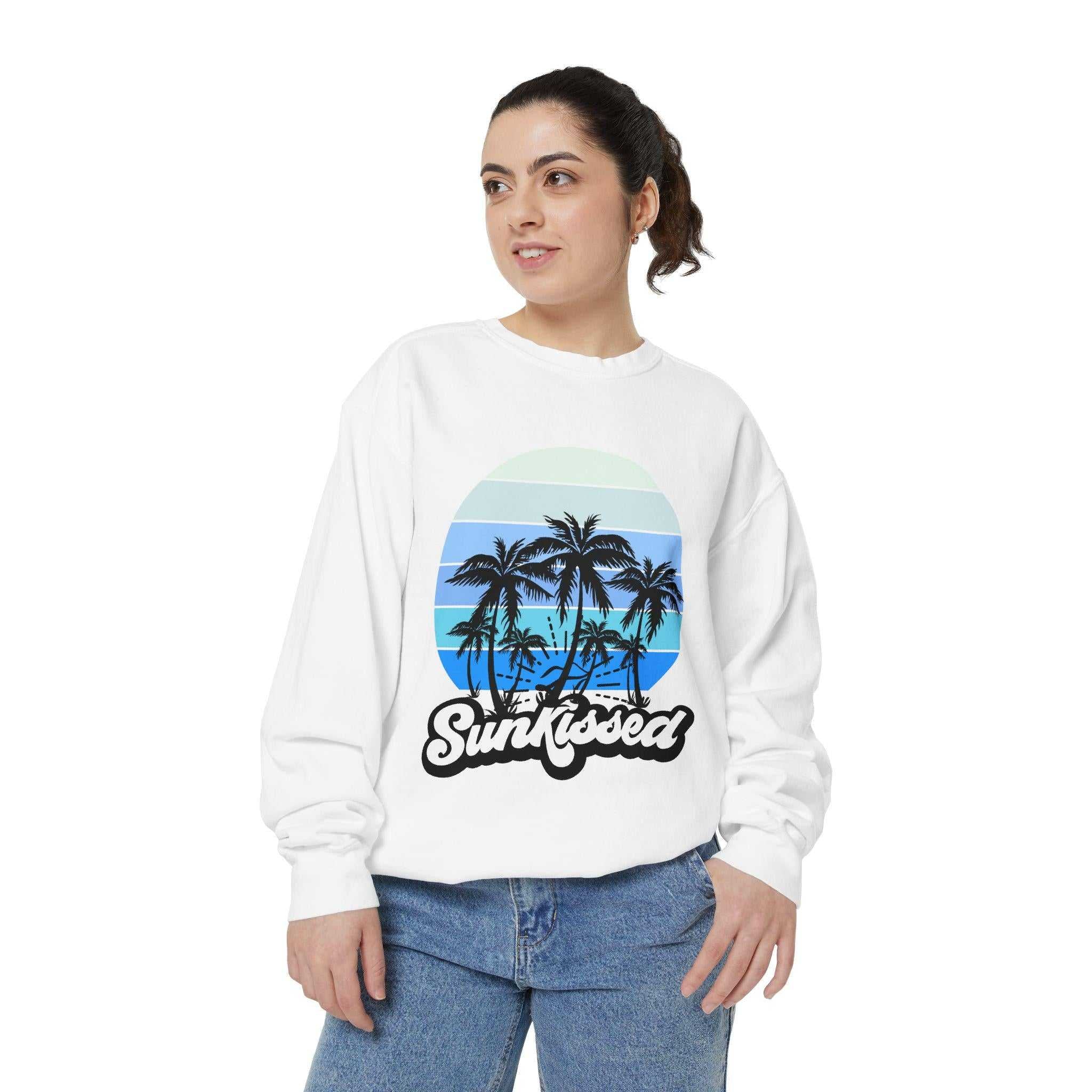 Sunkissed Palm Tree Sweatshirt, Unisex Crewneck, Beach Vibes, Summer Apparel, Casual Wear, Gift for Her