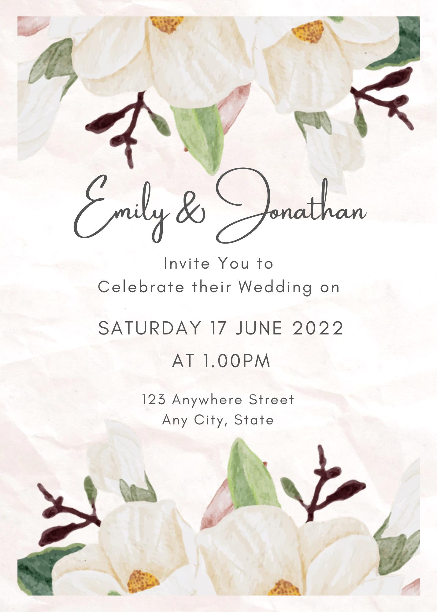 Floral Wedding Invitation & Thank You Card Set | Magnolia Editable Template | Printable Rustic Wedding Stationery | Boho Wedding Suite