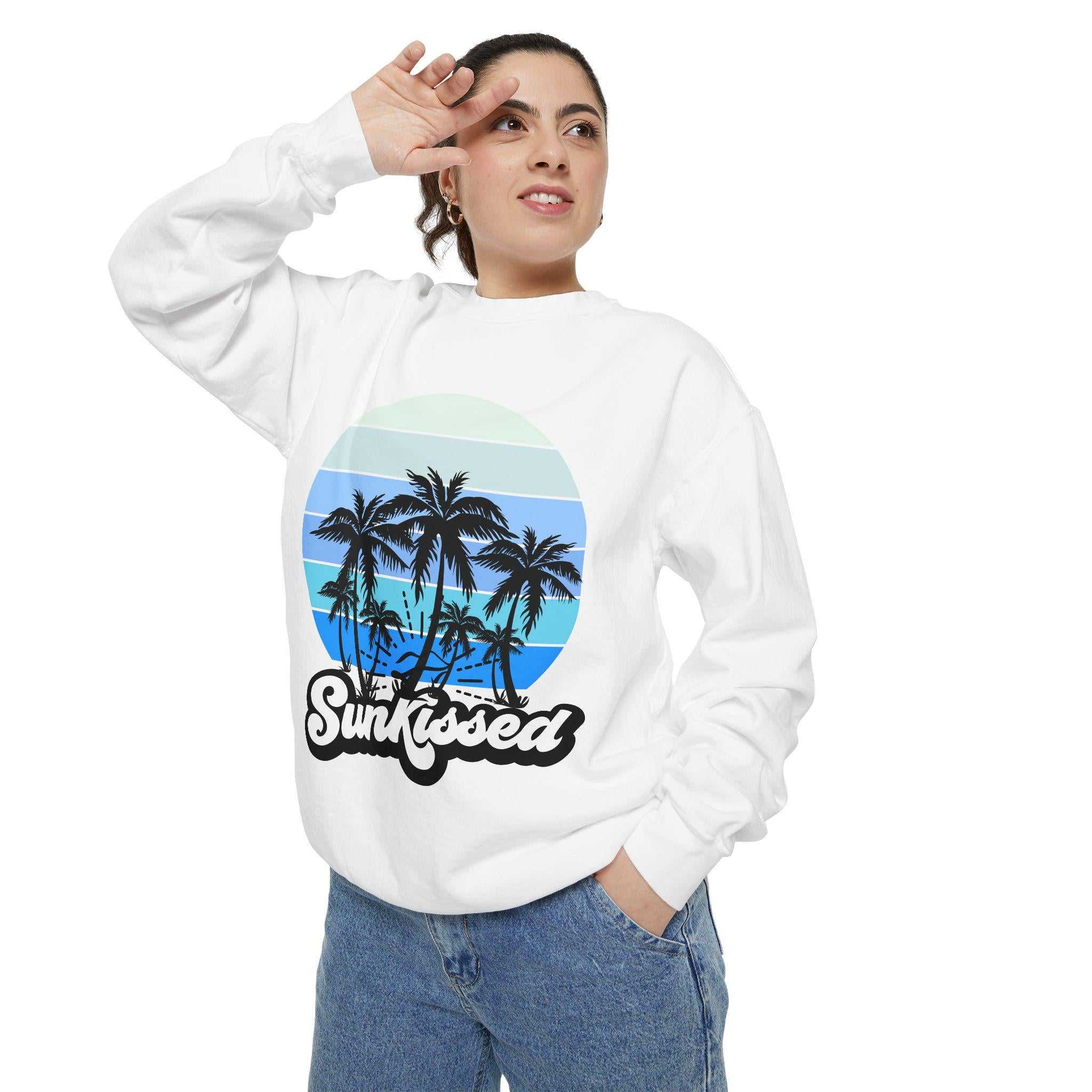 Sunkissed Palm Tree Sweatshirt, Unisex Crewneck, Beach Vibes, Summer Apparel, Casual Wear, Gift for Her