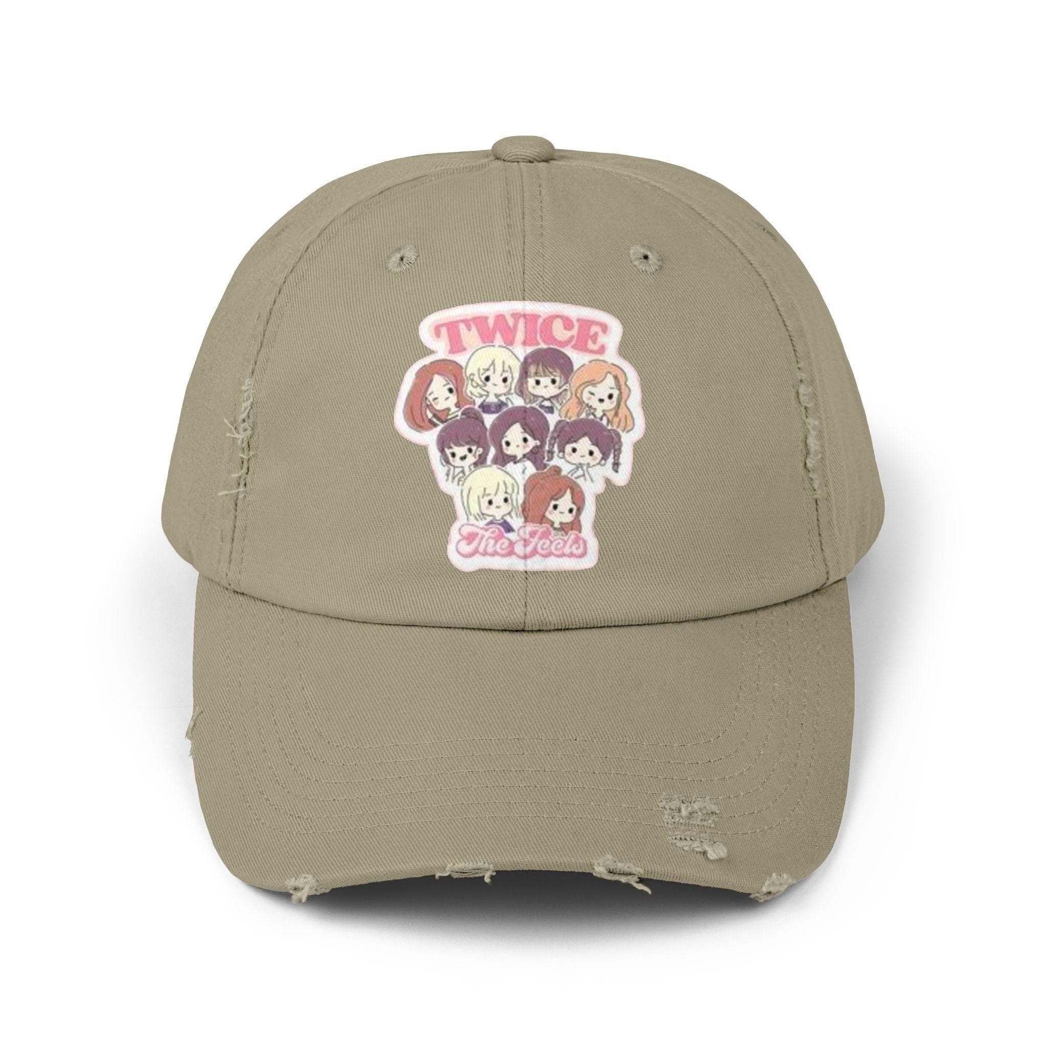 Twice the Feels Baby Graphic K-Drama Distressed Cap, K-Pop Embroidered Hat, Korean Drama Hat, Baseball Cap for K-Drama Fans, Adjustable Hat
