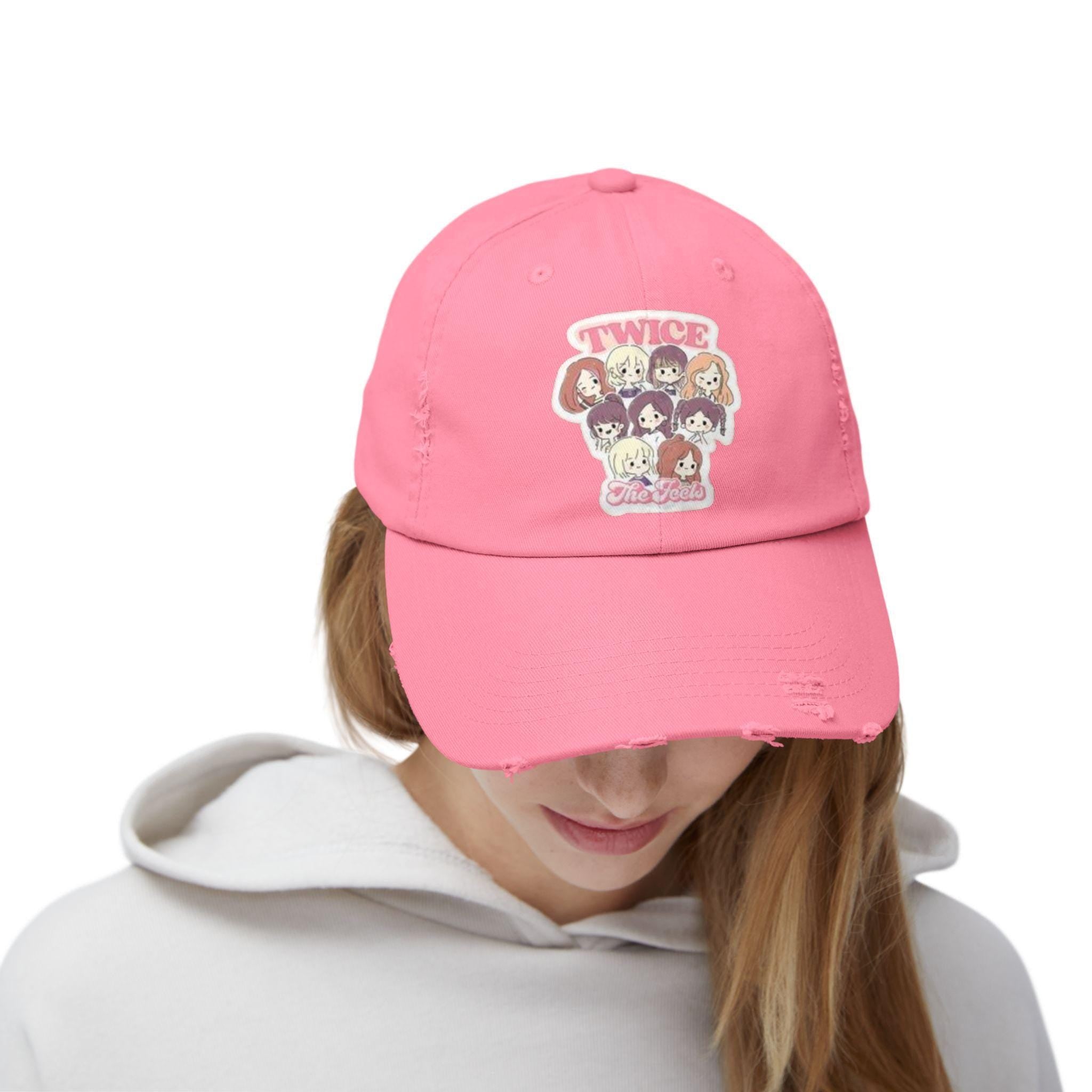 Twice the Feels Baby Graphic K-Drama Distressed Cap, K-Pop Embroidered Hat, Korean Drama Hat, Baseball Cap for K-Drama Fans, Adjustable Hat