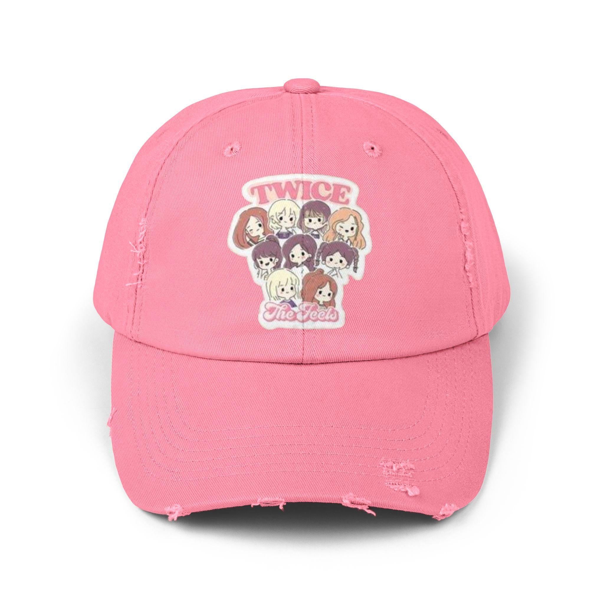 Twice the Feels Baby Graphic K-Drama Distressed Cap, K-Pop Embroidered Hat, Korean Drama Hat, Baseball Cap for K-Drama Fans, Adjustable Hat