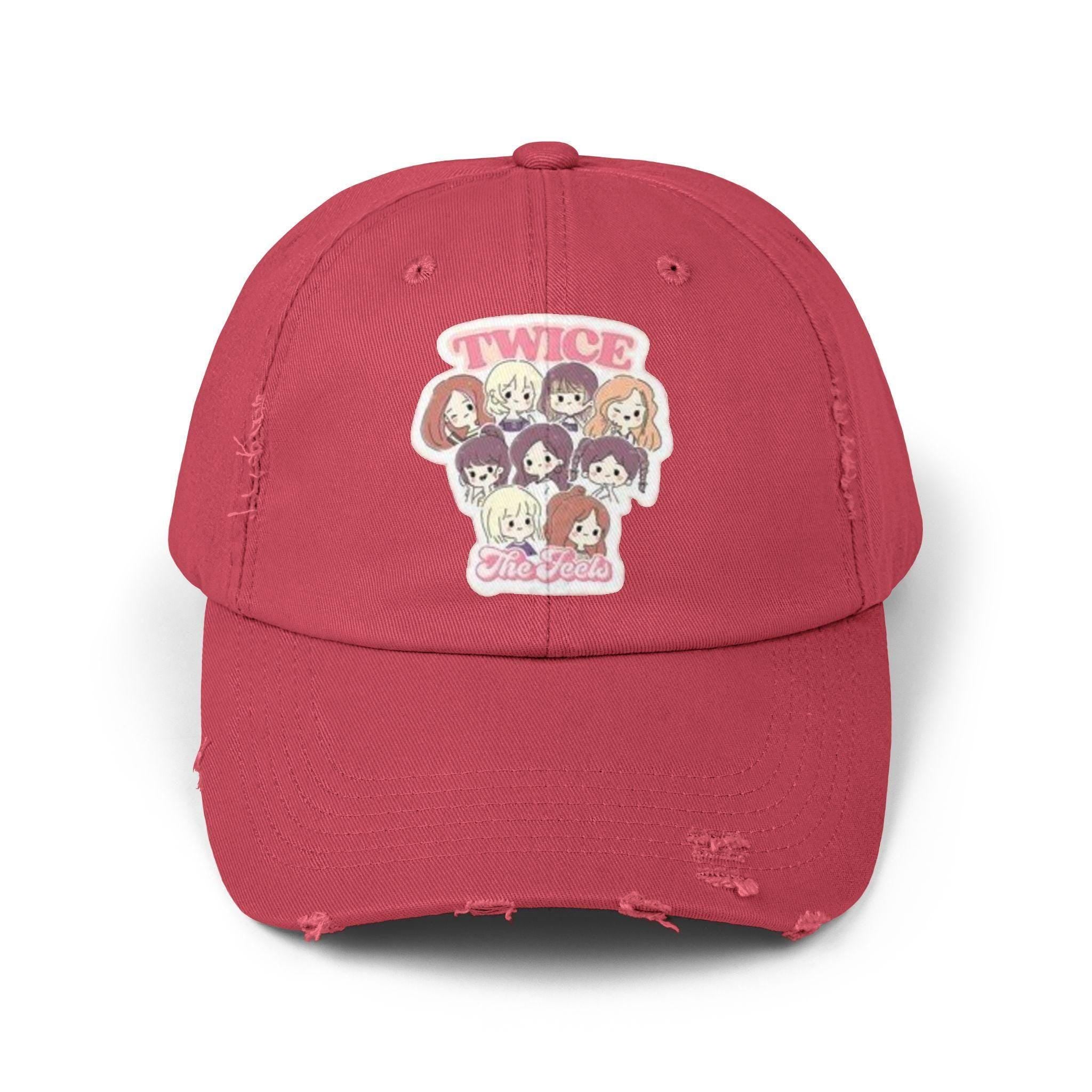 Twice the Feels Baby Graphic K-Drama Distressed Cap, K-Pop Embroidered Hat, Korean Drama Hat, Baseball Cap for K-Drama Fans, Adjustable Hat